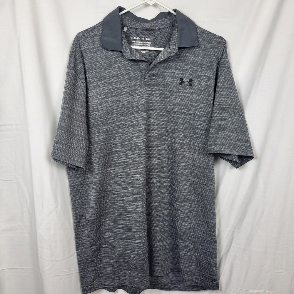 Under Armour Mens Performance Polo Shirt Gray Marled Short Sleeve Loose Fit LG
